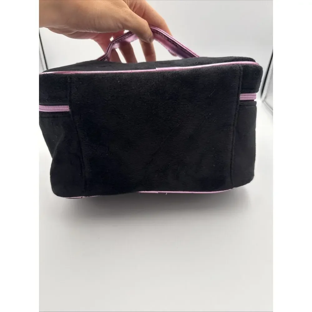 Juicy Couture Black Valour Rhinestone Makeup Bag Train Case Pink Handle NWT
